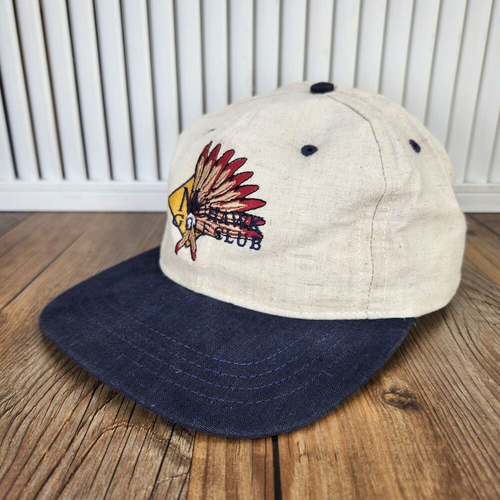VTG Duckster Mohawk Golf Club Strapback Hat White Blue Embroidered Farmer Cap